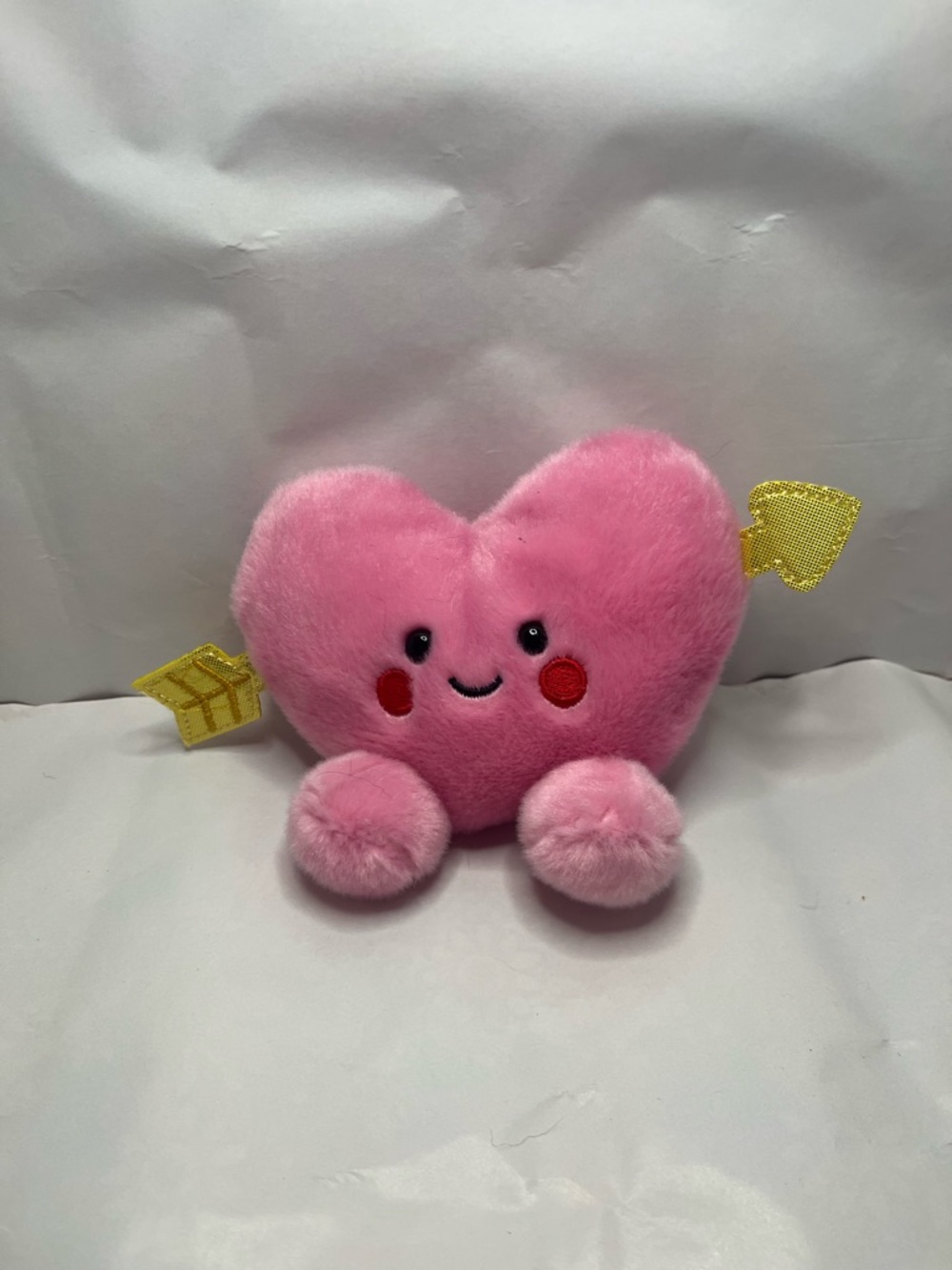Palm Pal Pink Heart Plush with Gold Arrow Accent and cute bum beanie